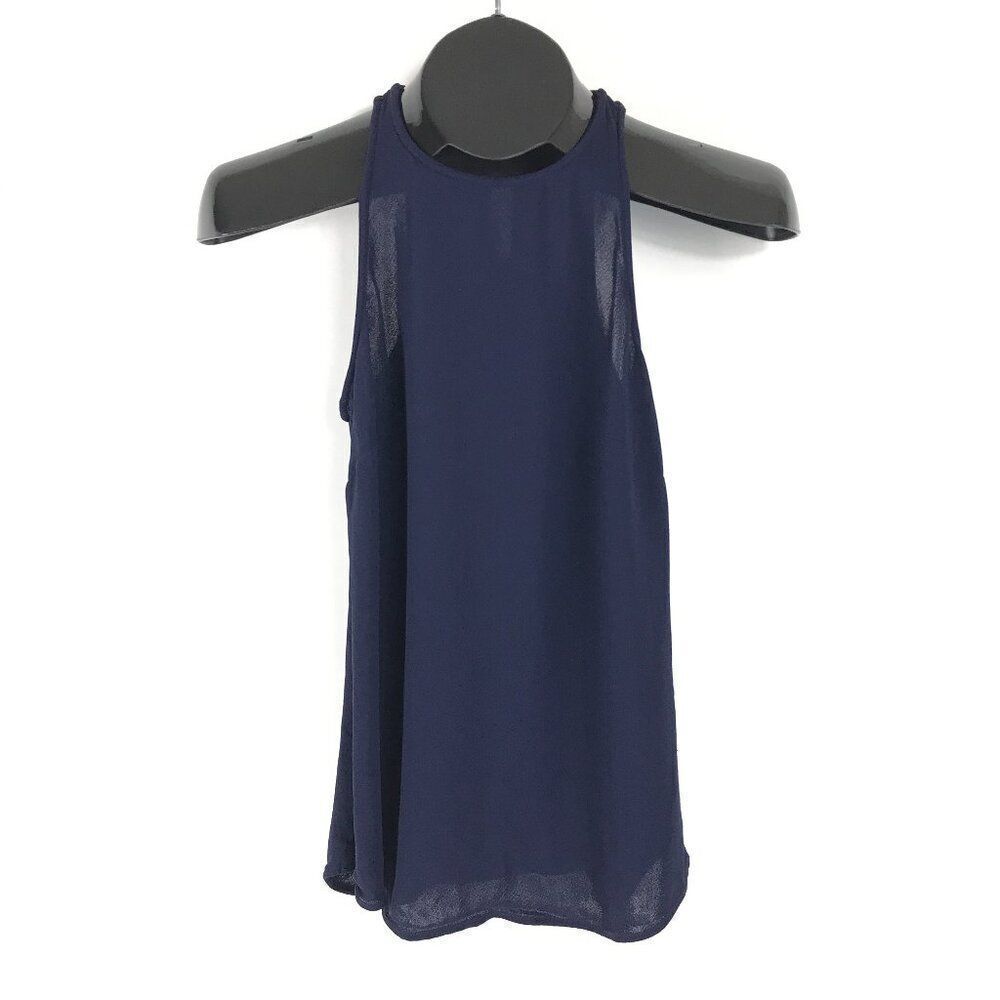 J. Crew Crepe Tank Top Women's Size 00 Navy Blue Viscose Sheer Sleeveless Career